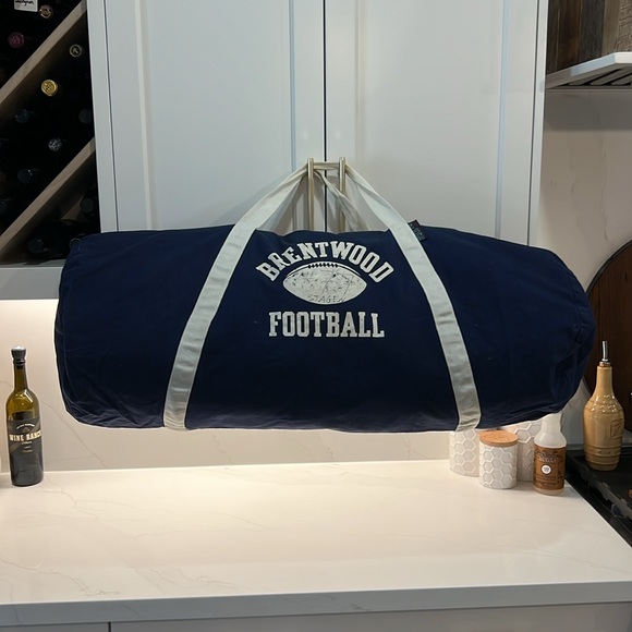 VINTAGE Athletic Bag Company “BRENTWOOD FOOTBALL” Canvas Duffel Bag Navy & White - Picture 7 of 16